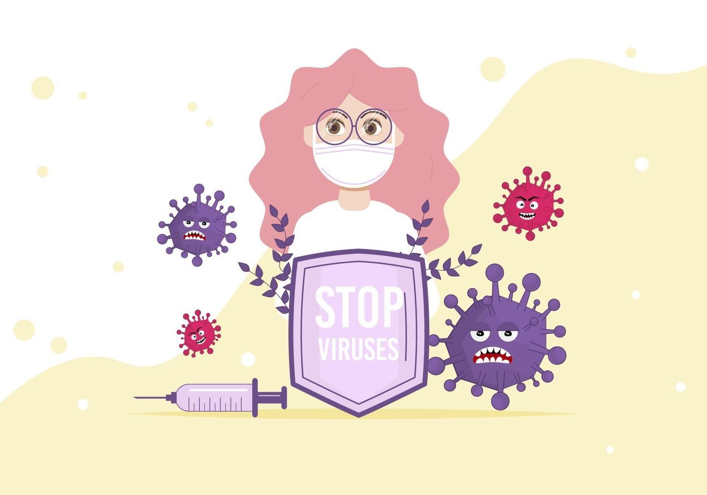 Stop Virus concept vector illustration. Woman doctor in mask.