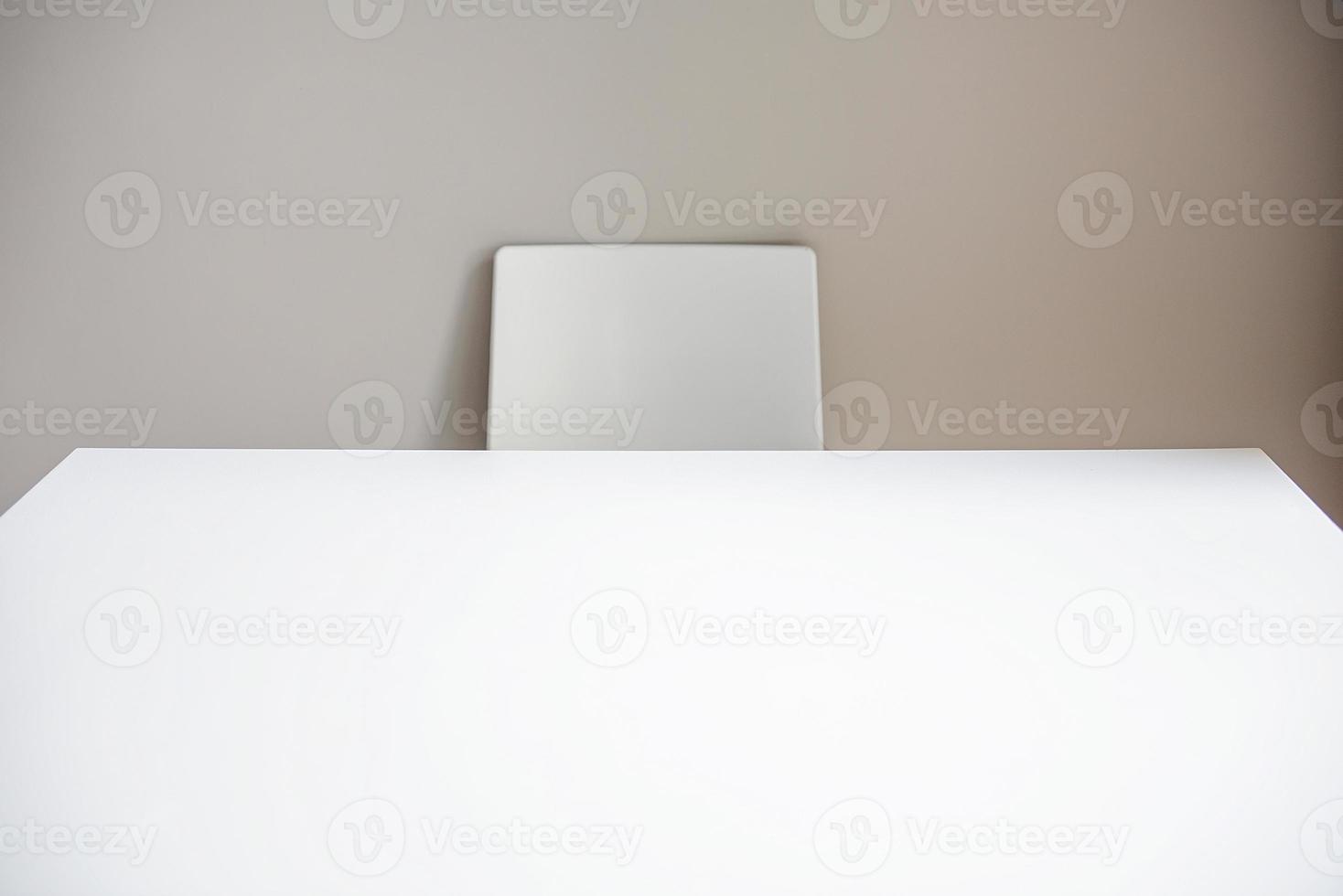 White chair and table, home interior minimalism concept photo