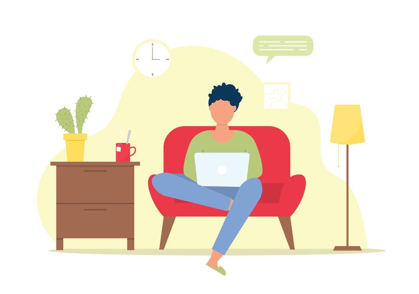 Freelance character working at home vector