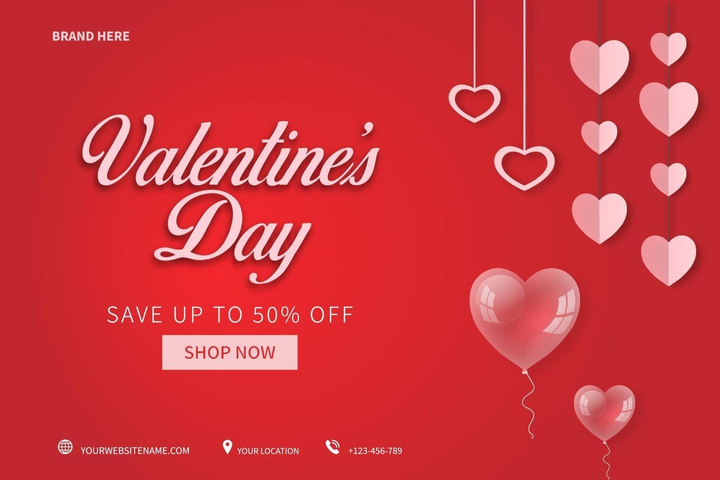 Valentine's day sale poster or banner with many sweet hearts on red background concept. promotion and shopping template design vector
