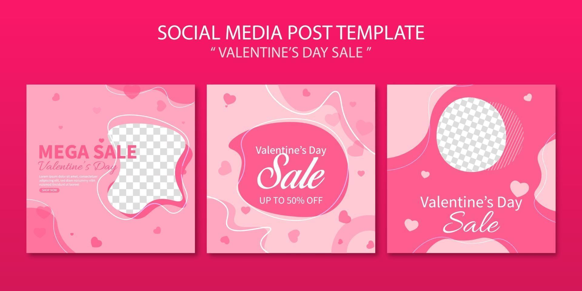 Set of valentine's day sale banner with abstract background for social media post template or web banner advertising design vector