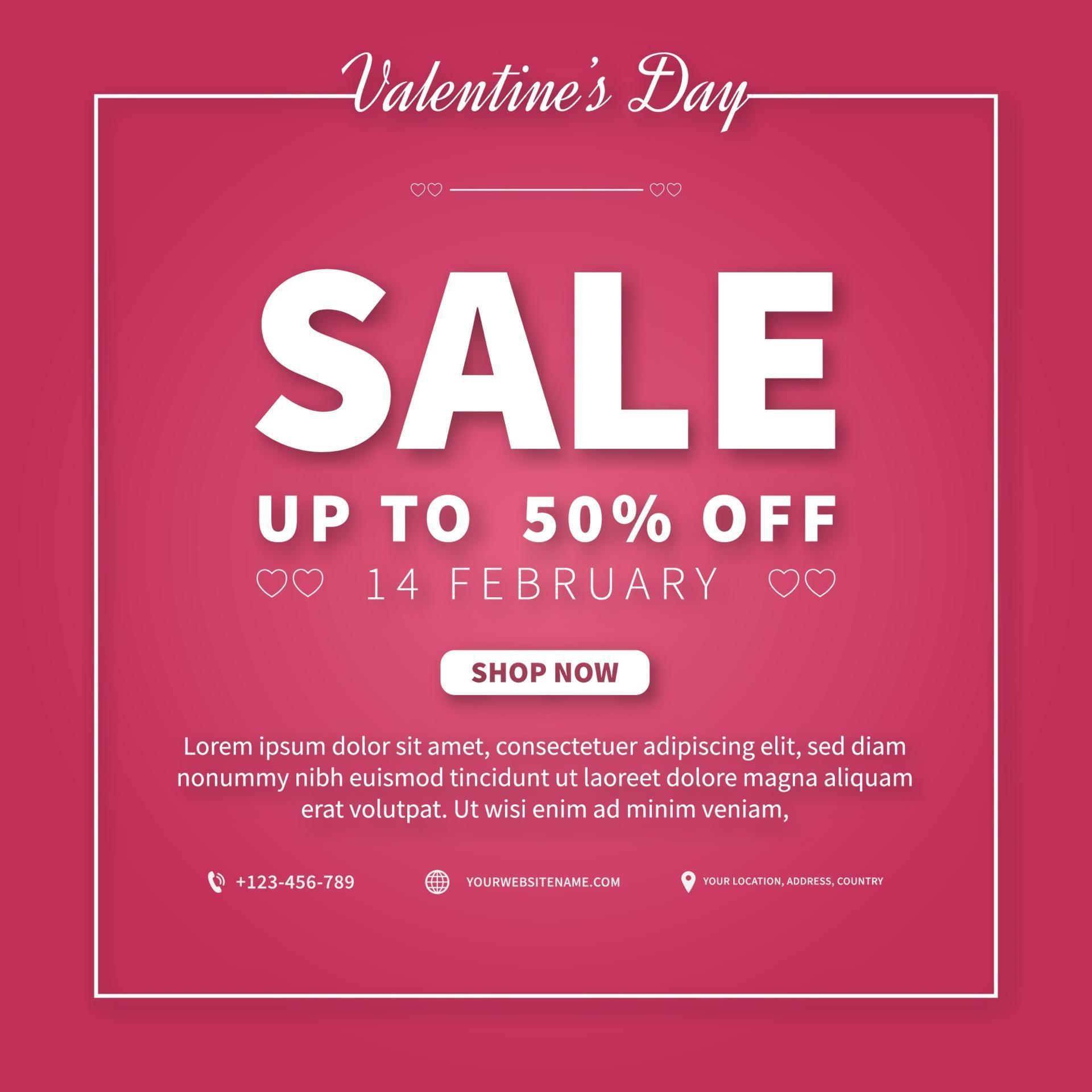 Valentine's day sale banner or flyer promotion design template. web