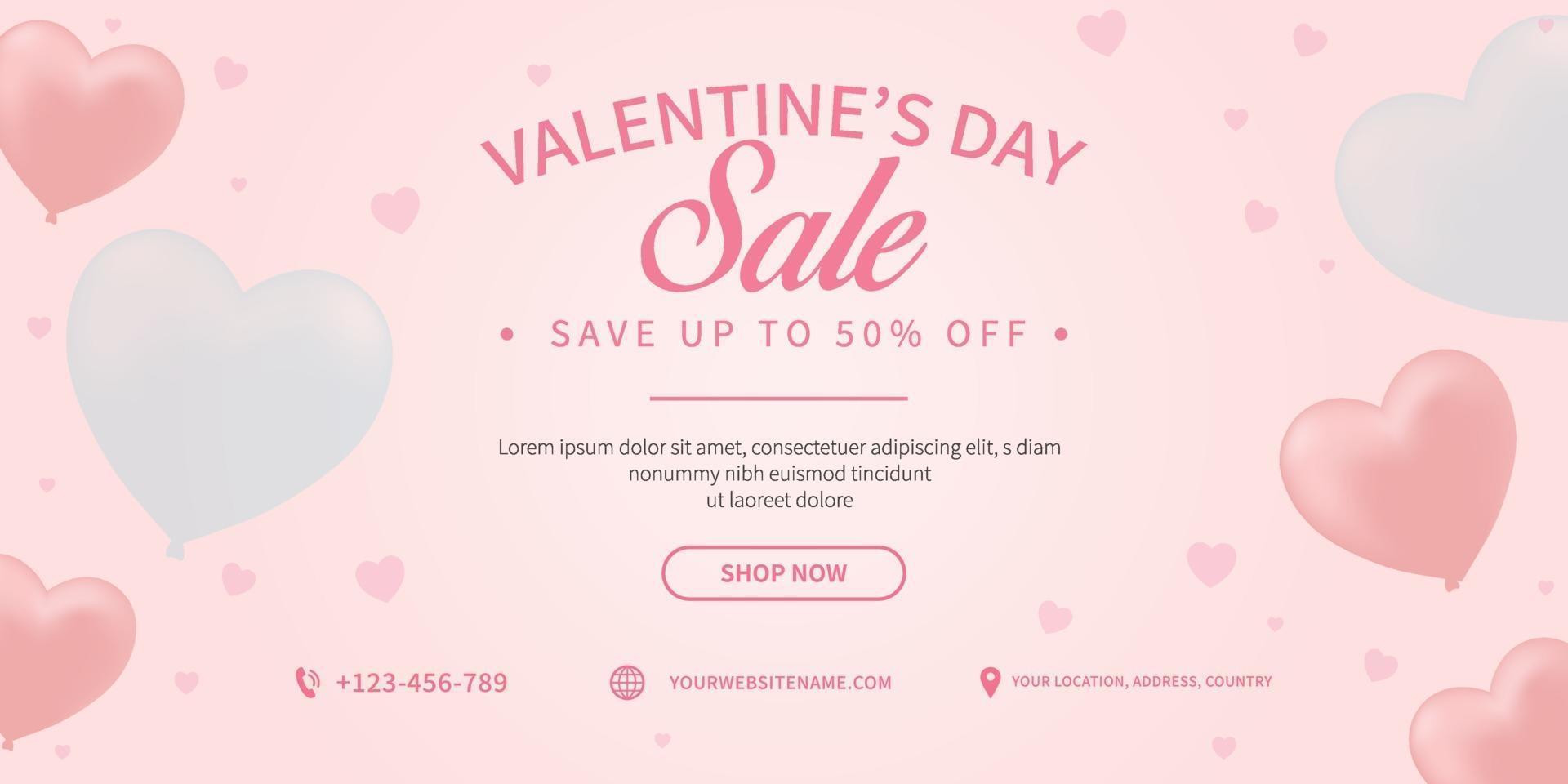 Sweet valentines day sale banner promotion in pastel color with balloon heart symbol vector design