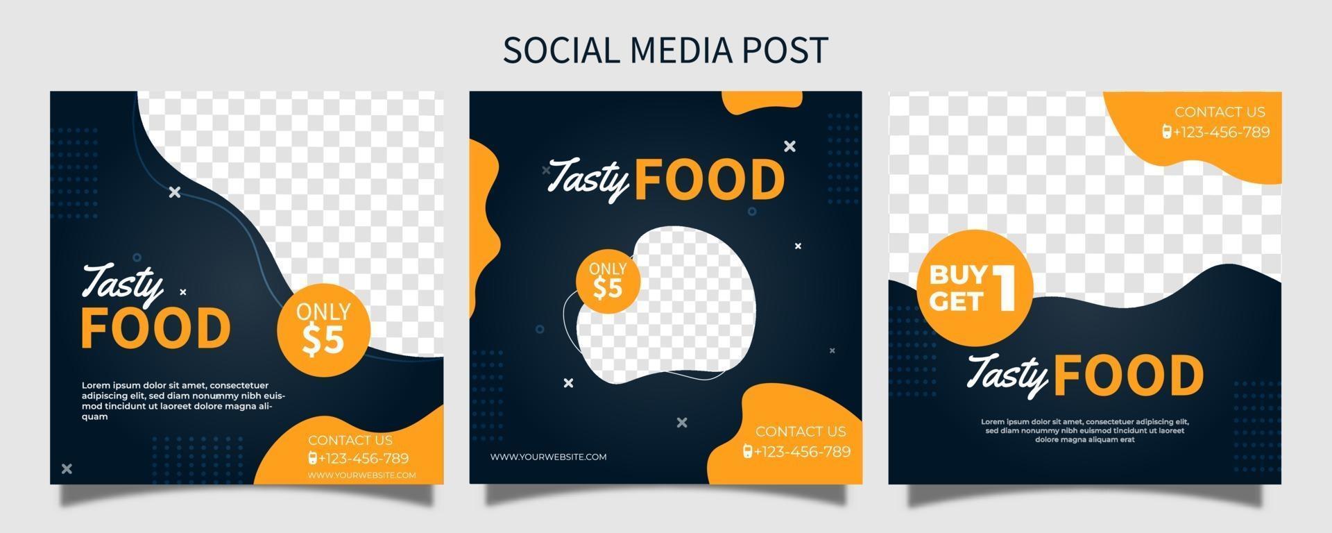 Creative vector premium tasty food social media post template. online promotion banner. advertising web vector