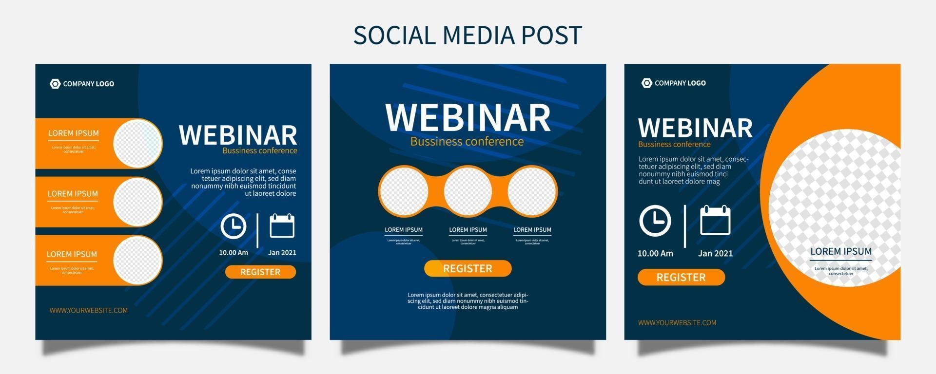 Set webinar social media post template concept design. online marketing promotion banner design vector i