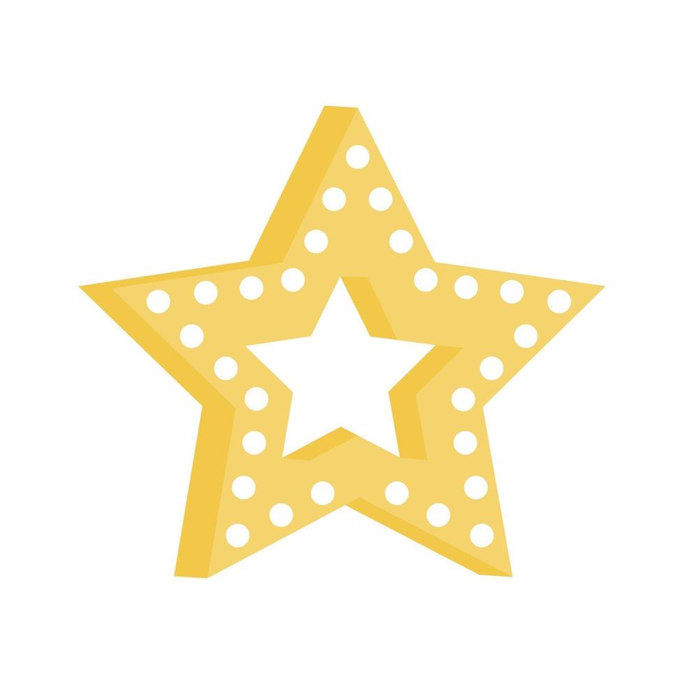 Vector illustration of a Golden yellow star with shining light bulbs on a white background