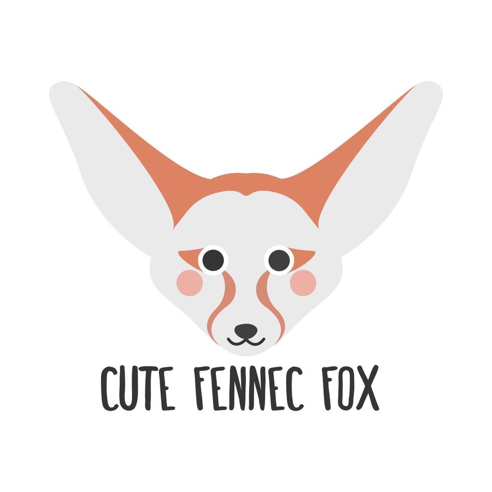 imagen vectorial de una linda cara de zorro fennec con una inscripción sobre un fondo blanco, estilo plano. logo, icono vector