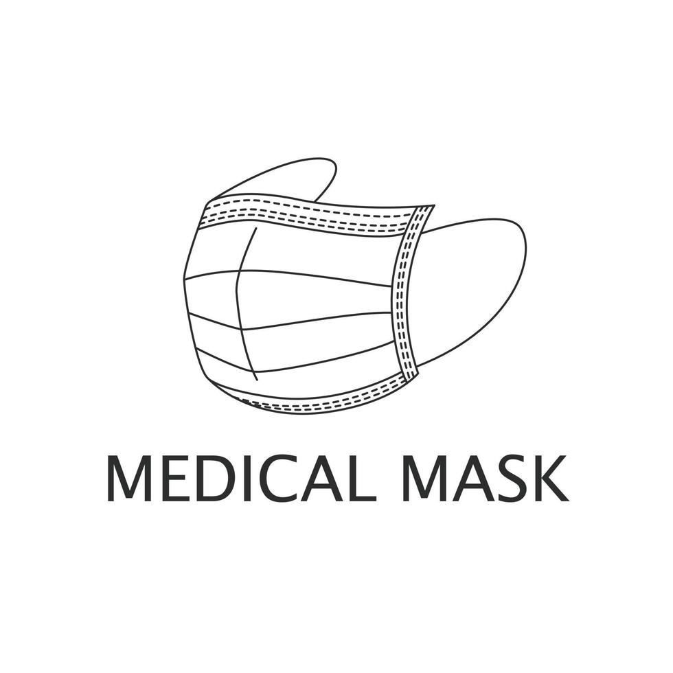 mascarilla médica o quirúrgica, protección antivirus y bacteriana. logo de contorno, icono sobre un fondo blanco. estilo plano vectorial vector