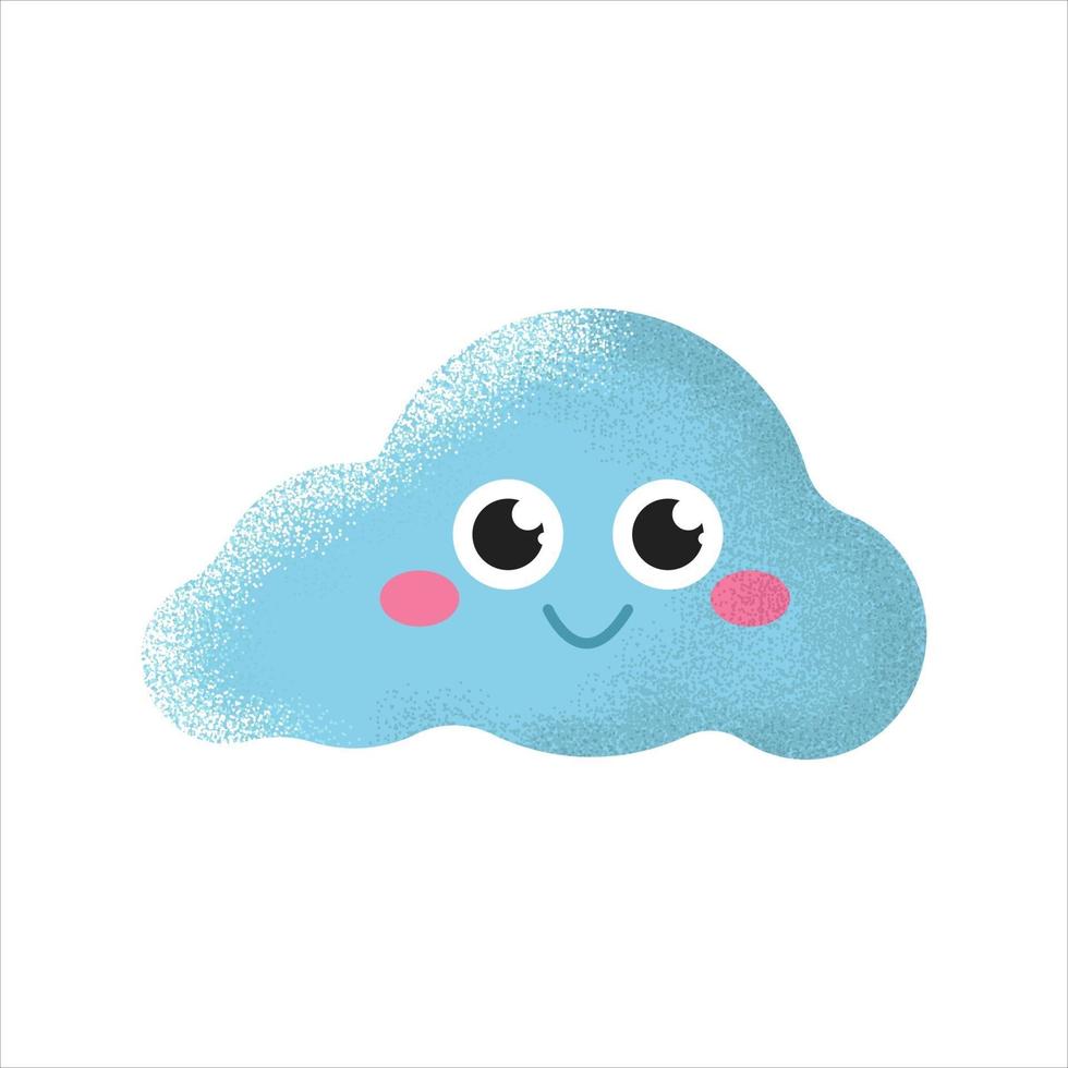 Nube linda azul con una sonrisa sobre un fondo blanco, ilustración vectorial plana vector