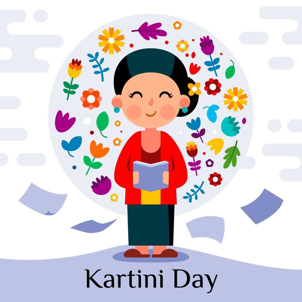 Kartini Day Celebration with Surrounded by Flowers vector