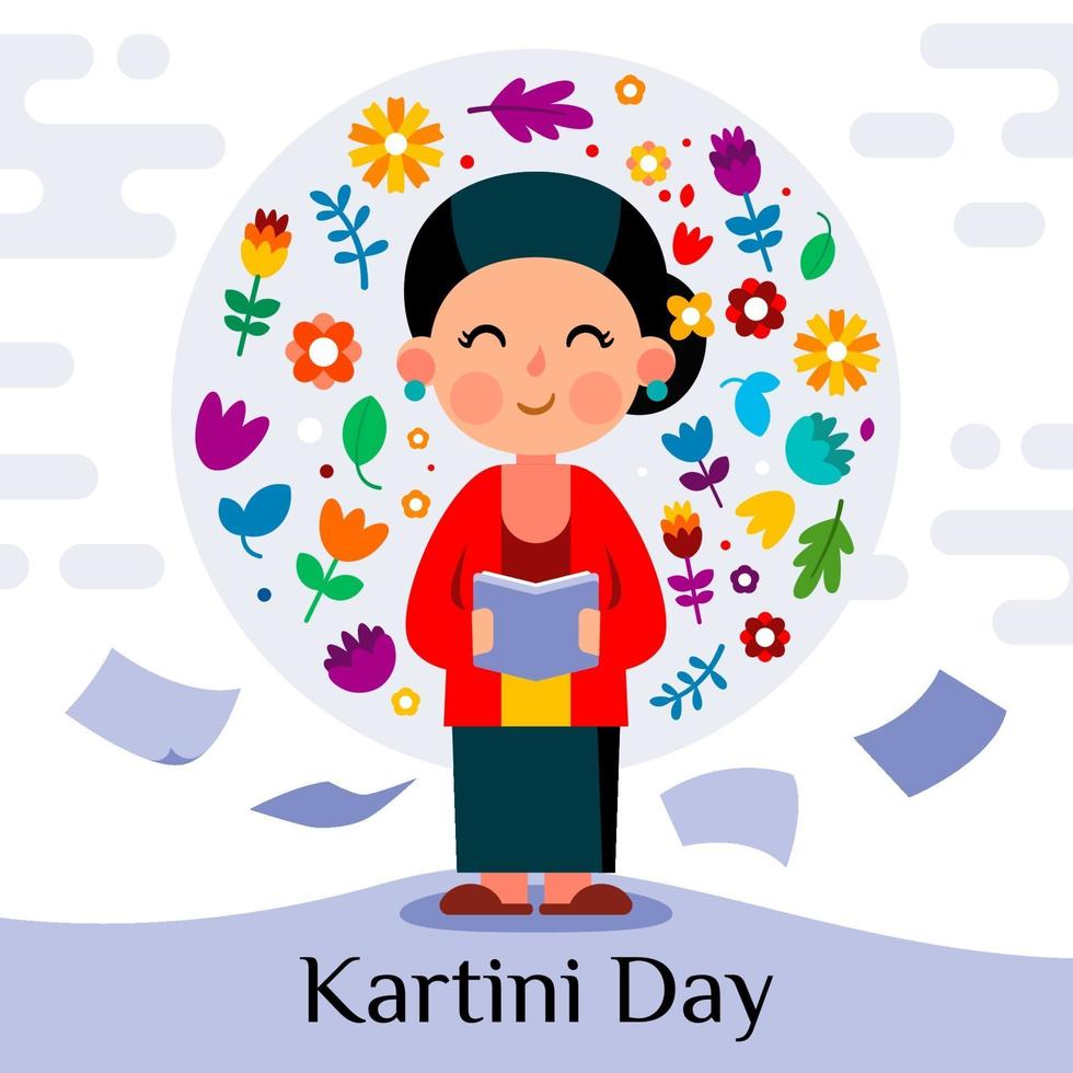 Celebración del día de kartini rodeado de flores. vector