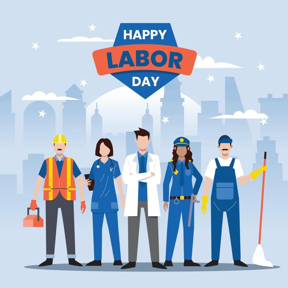 Happy Labor Day with Different Professions vector