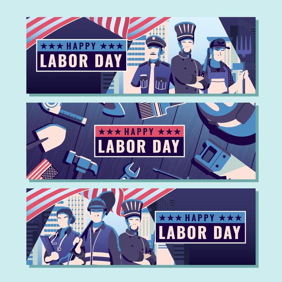 Happy Labor Day Dark Blue Banner Set vector