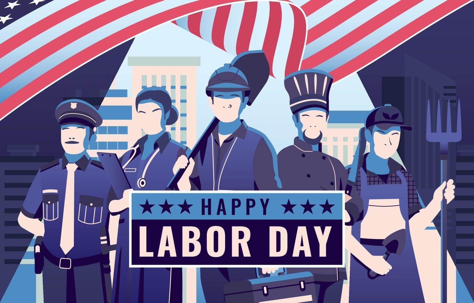 Happy Labor Day Dark Blue People Design vector