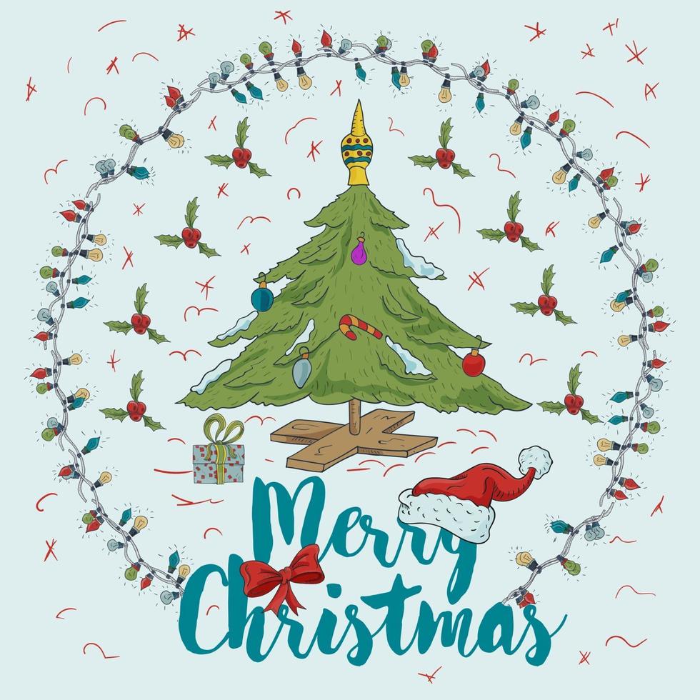 New year Christmas contour color illustration for design vector