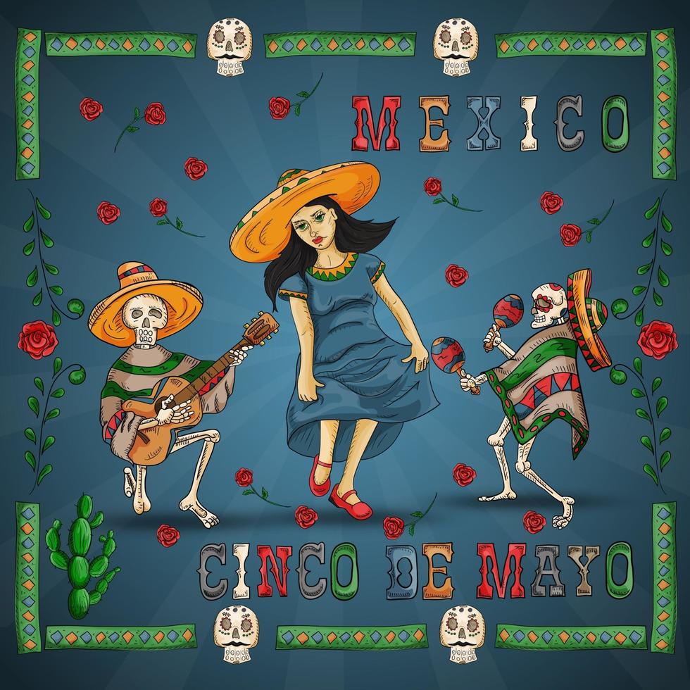 diseño de ilustración del tema mexicano de la celebración del cinco de mayo vector