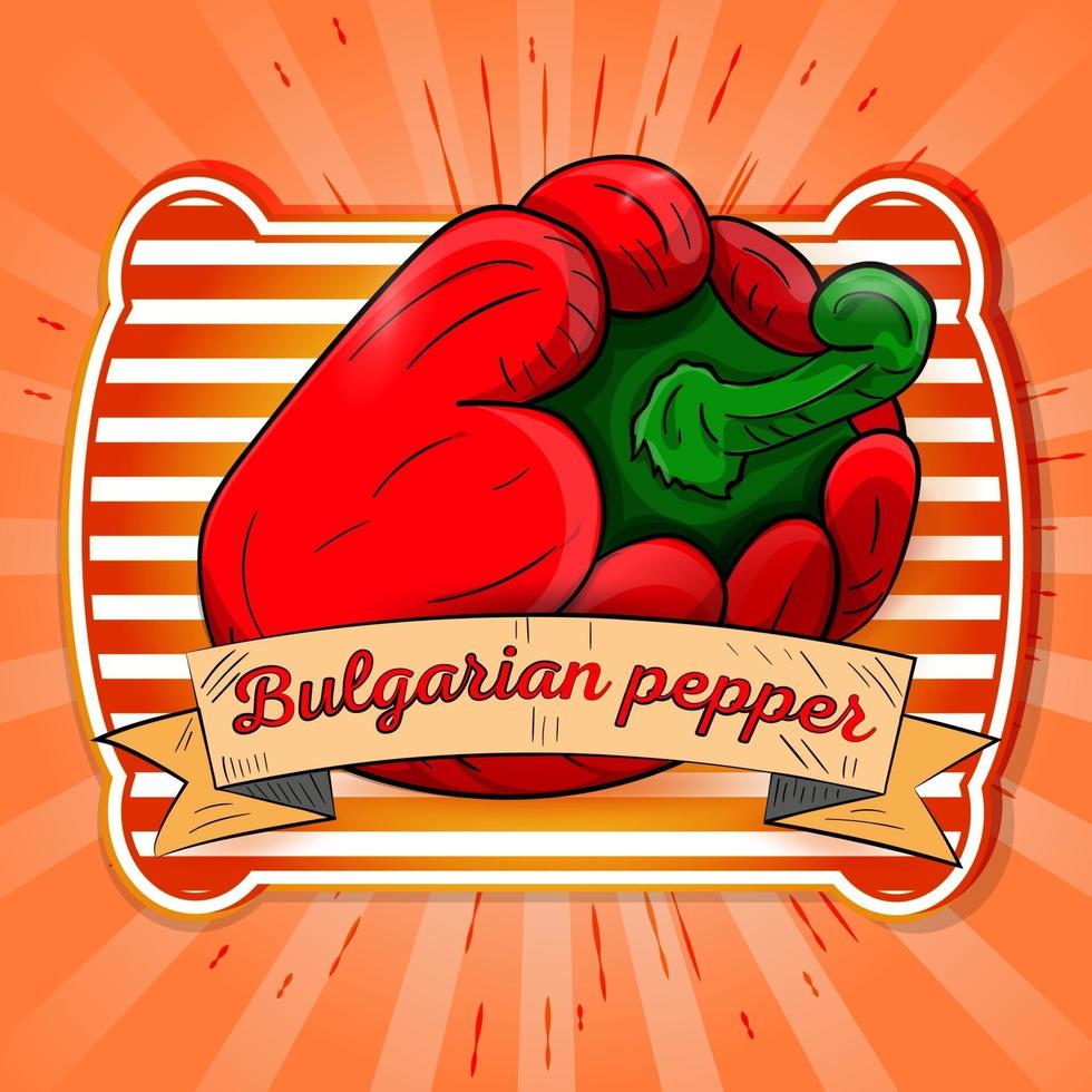 Label illustration of sweet bell pepper lying on its side vector