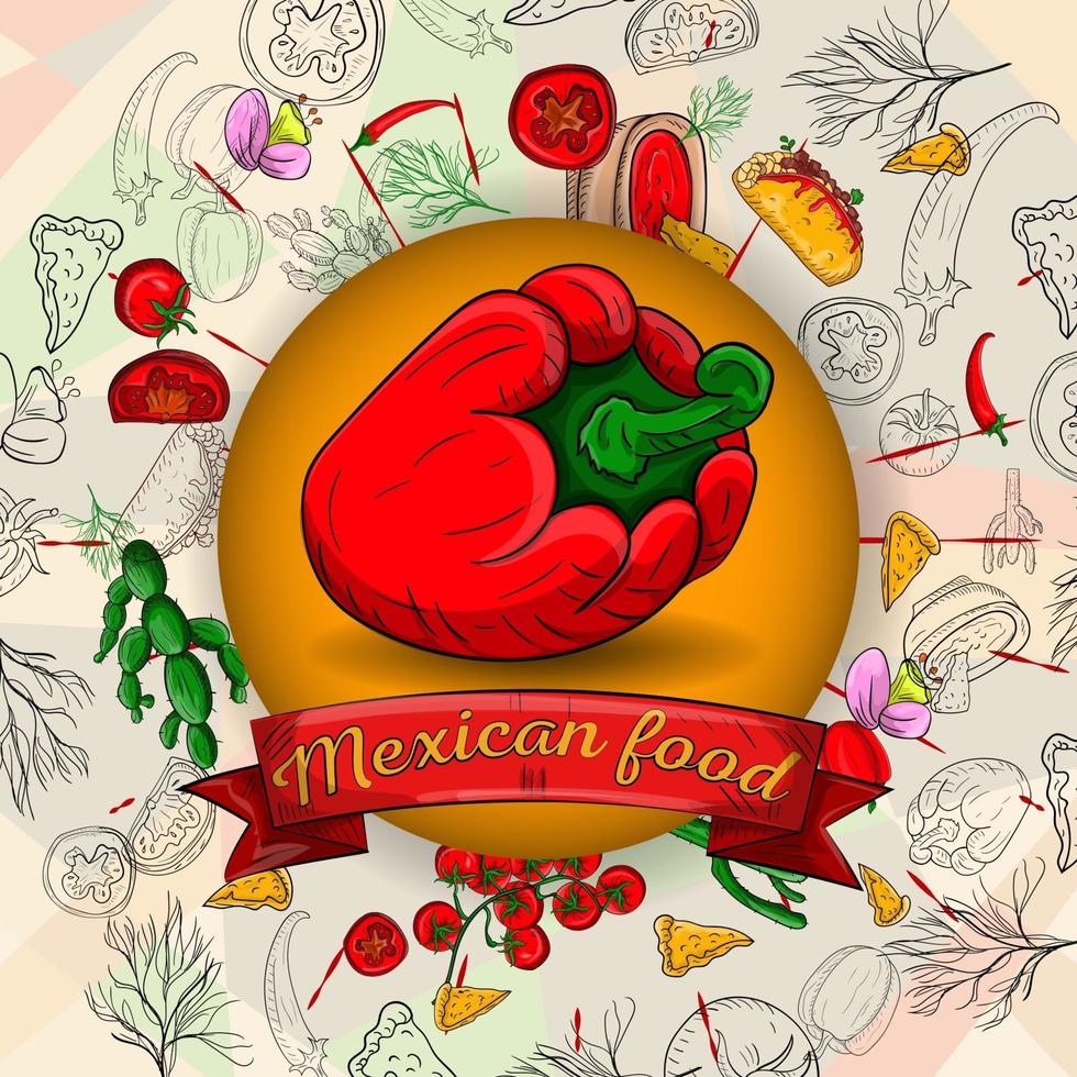 Ilustración de productos de cocina mexicana en un diseño circular vector