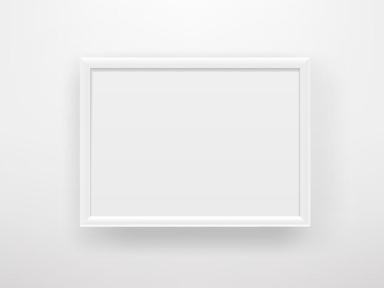 Empty white frame on a white wall. Horizontal composition vector