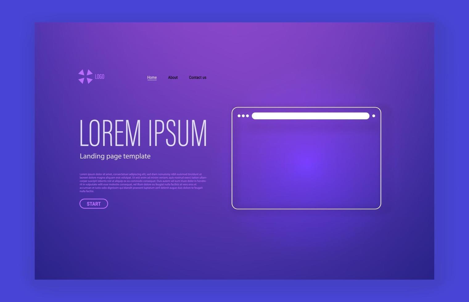 Modern trendy landing page template with sample text and browser mockup vector