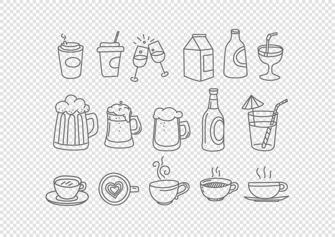 Vector hand drawn doodle style elements isolated. Beverages.