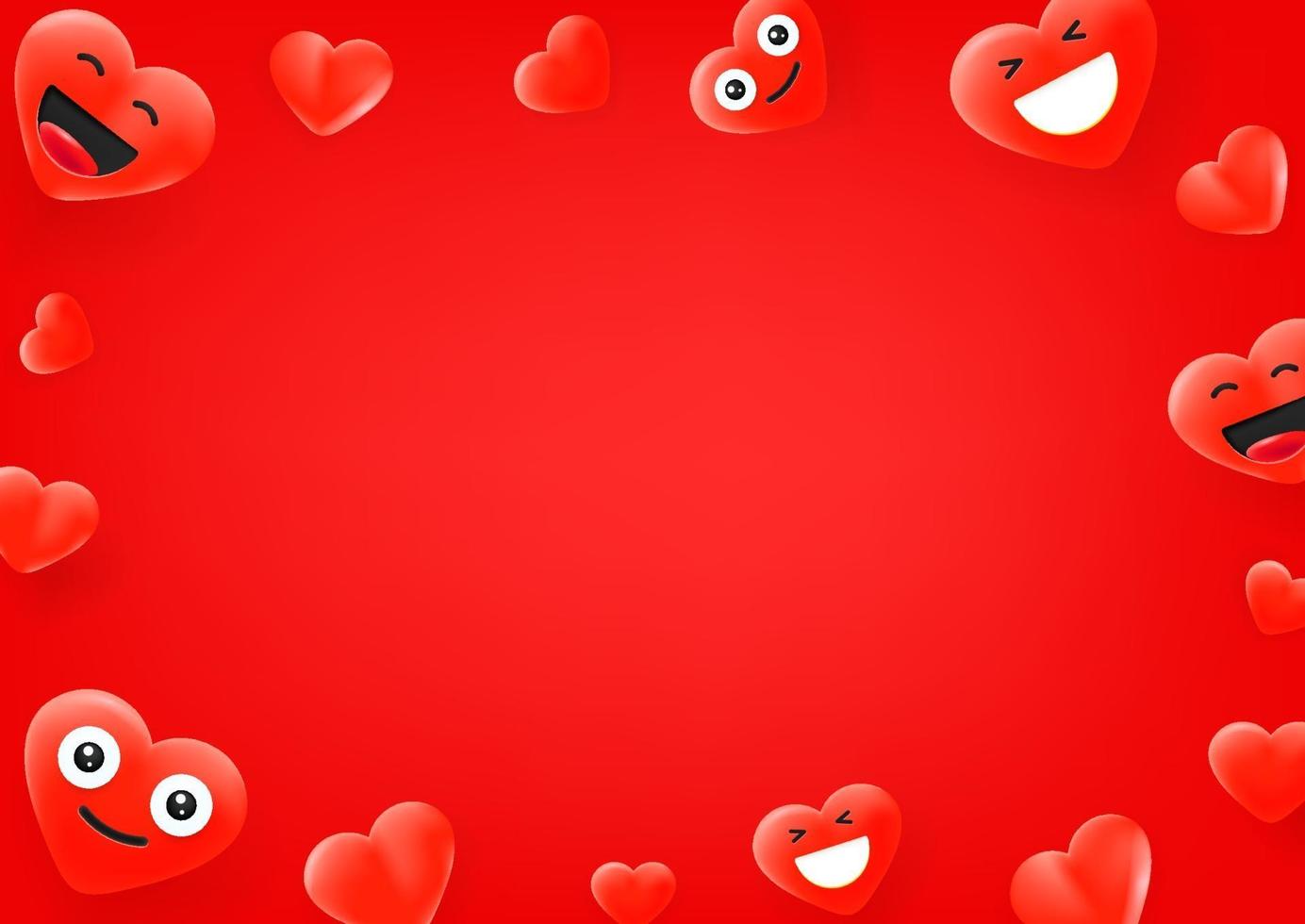Red heart cute faces. Social media message vector background. Copy space for a text