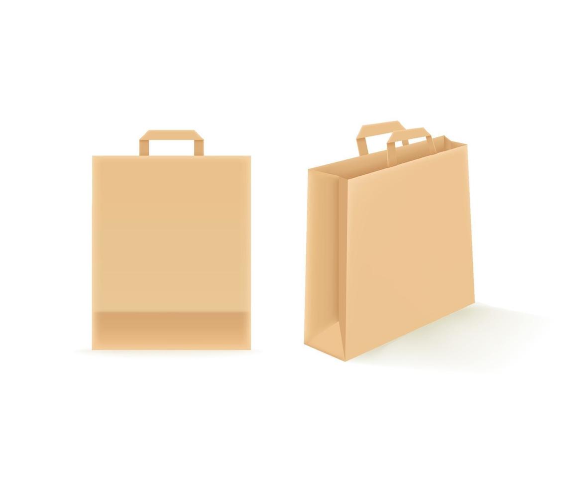 Empty paper shopping bags isolated on white. Vector mockup