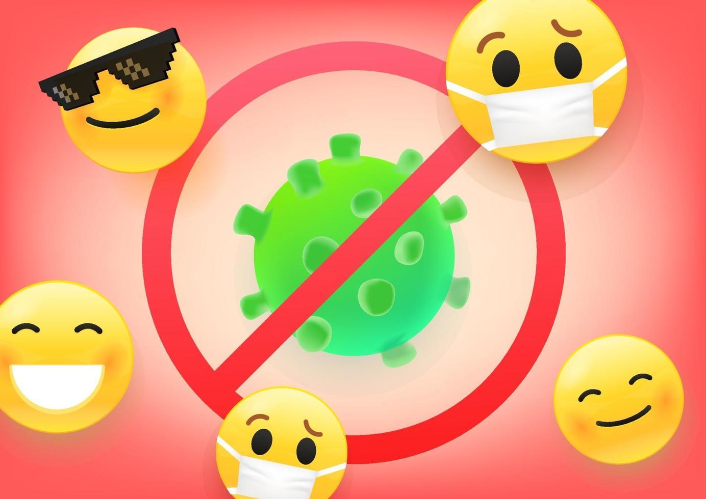 Beware of virus concept. 3d vector illustraction of virus and emoji