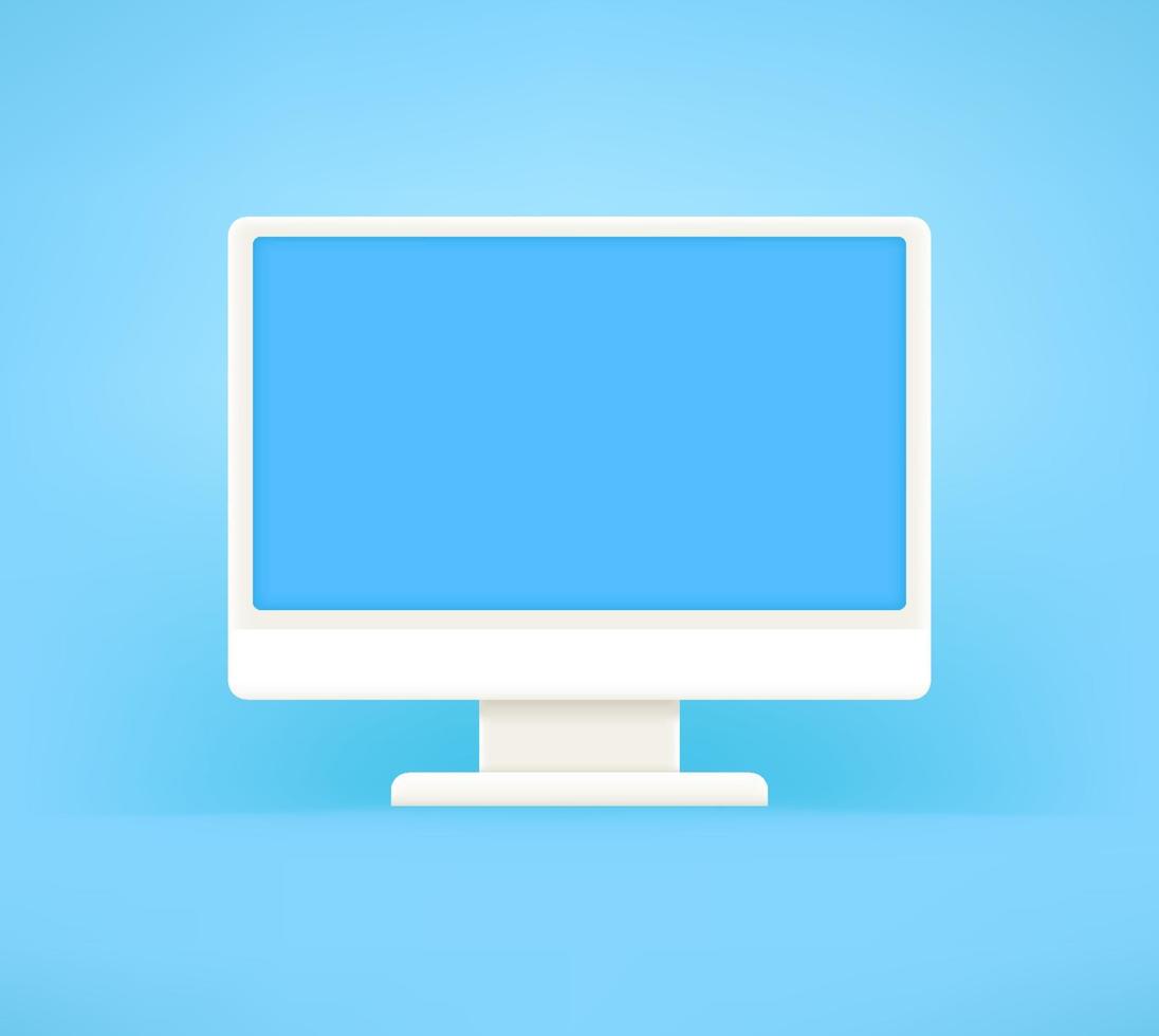 White modern monitor with blank screen. 3d style vector mockup with blank screen