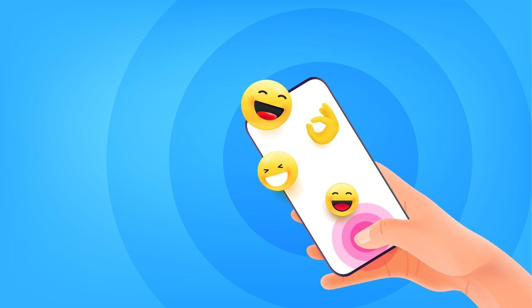 Man holding smartphone and tapping on the screen. Illustration with copy space vector