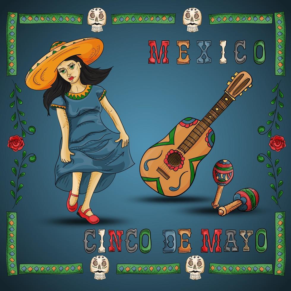 diseño de ilustración sobre el tema mexicano de la celebración del cinco de mayo vector