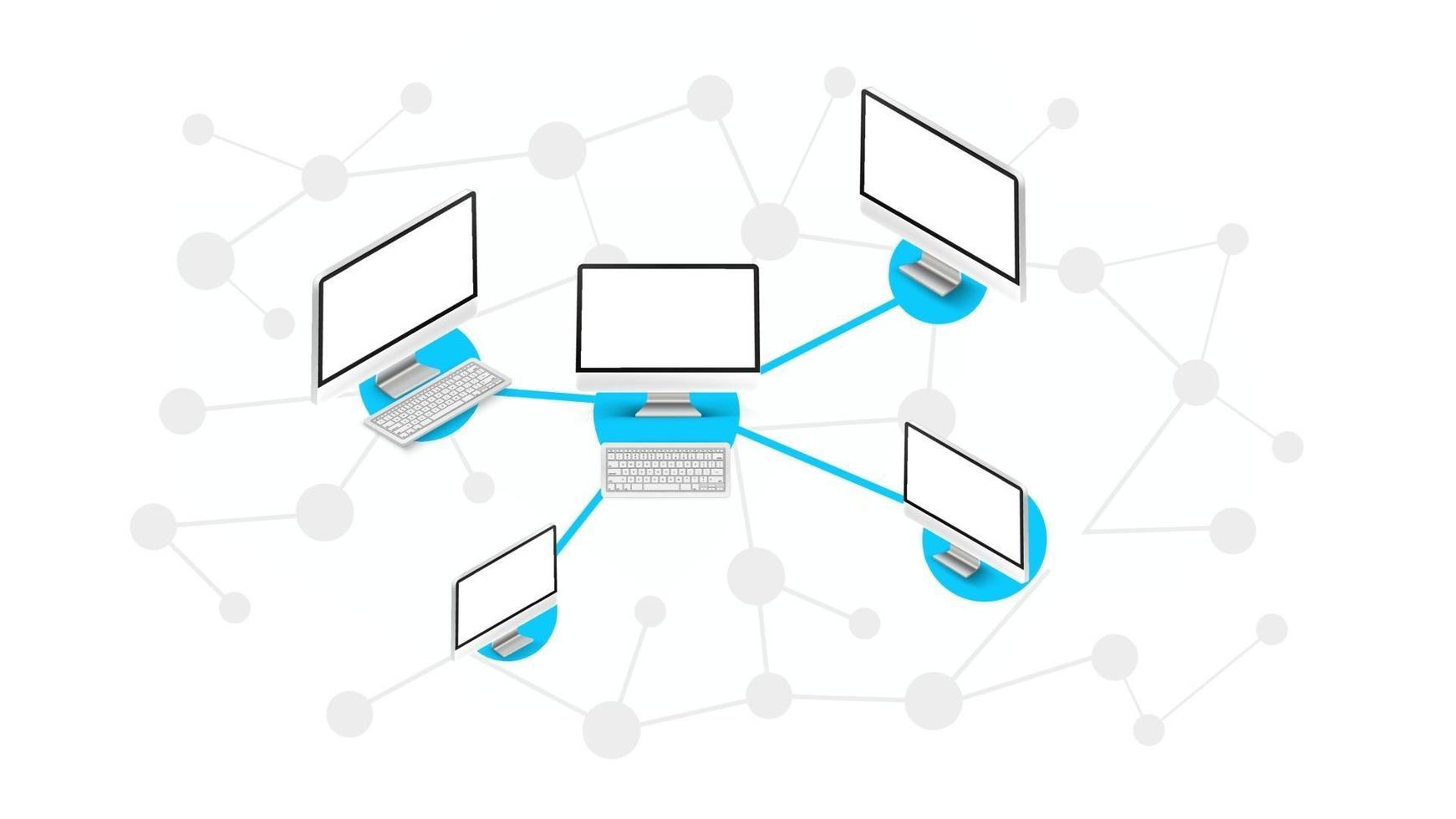 Abstract scheme of modern computer network. Isometric vector ...