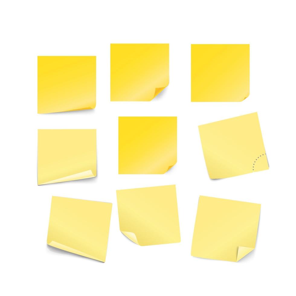 Blank yellow paper stickers vector collection isolated on white background