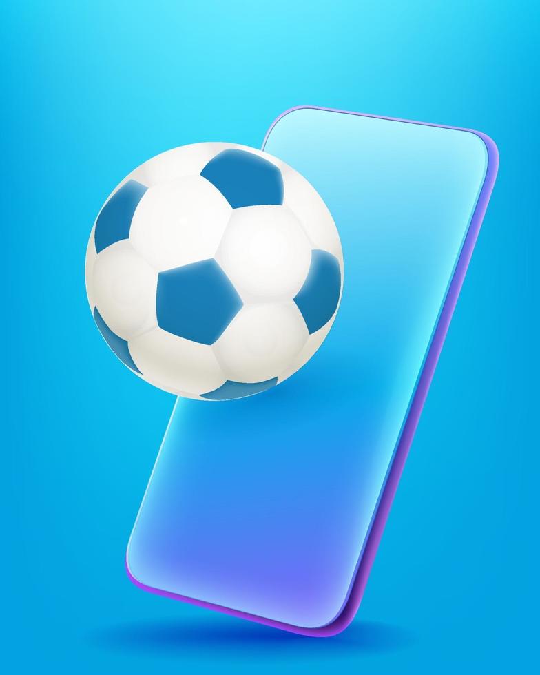 Modern smartphone with soccer ball. 3d comic style editable vector illustration