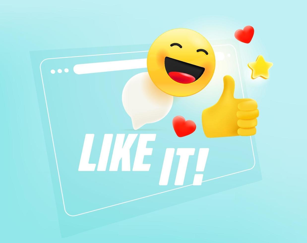 Browser window with different emoji. I like it concept vector