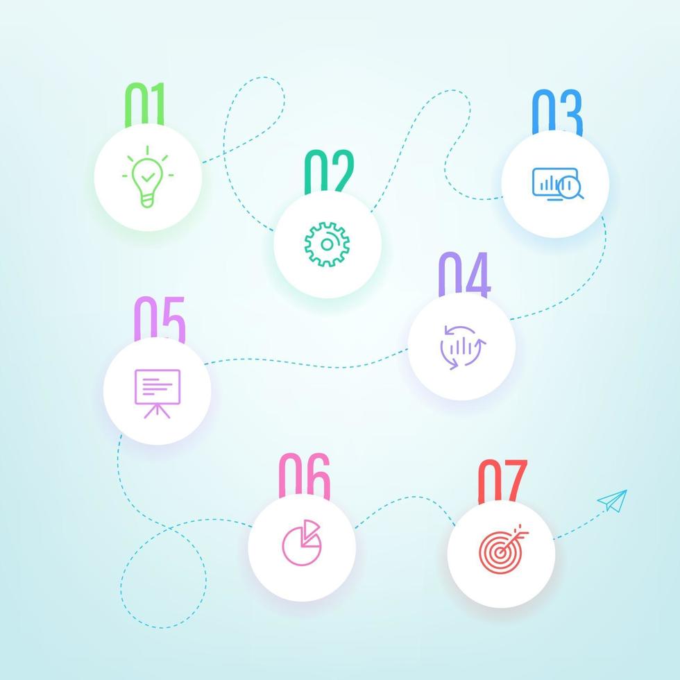 Business steps vector template with color icons.