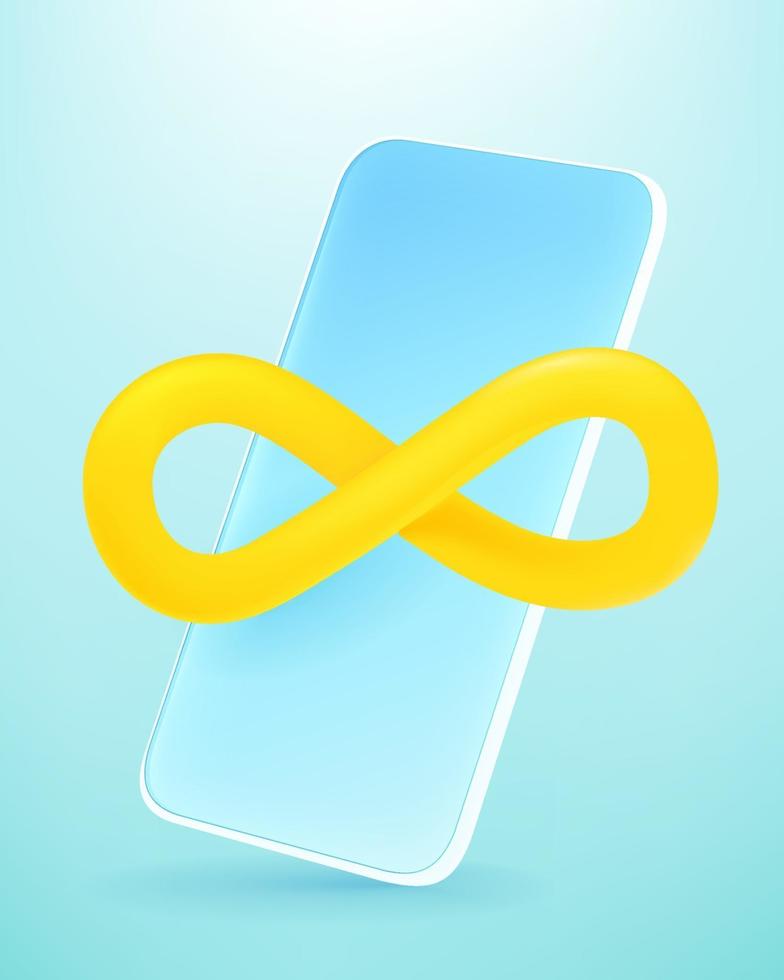 Modern smartphone with infinity sign. 3d comic style editable vector illustration