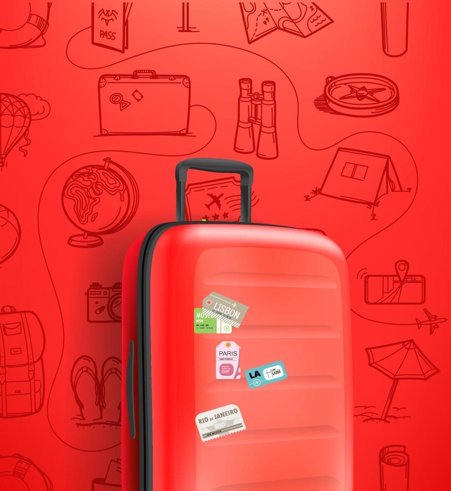 Vertical banner with red travel handbag on red background vector