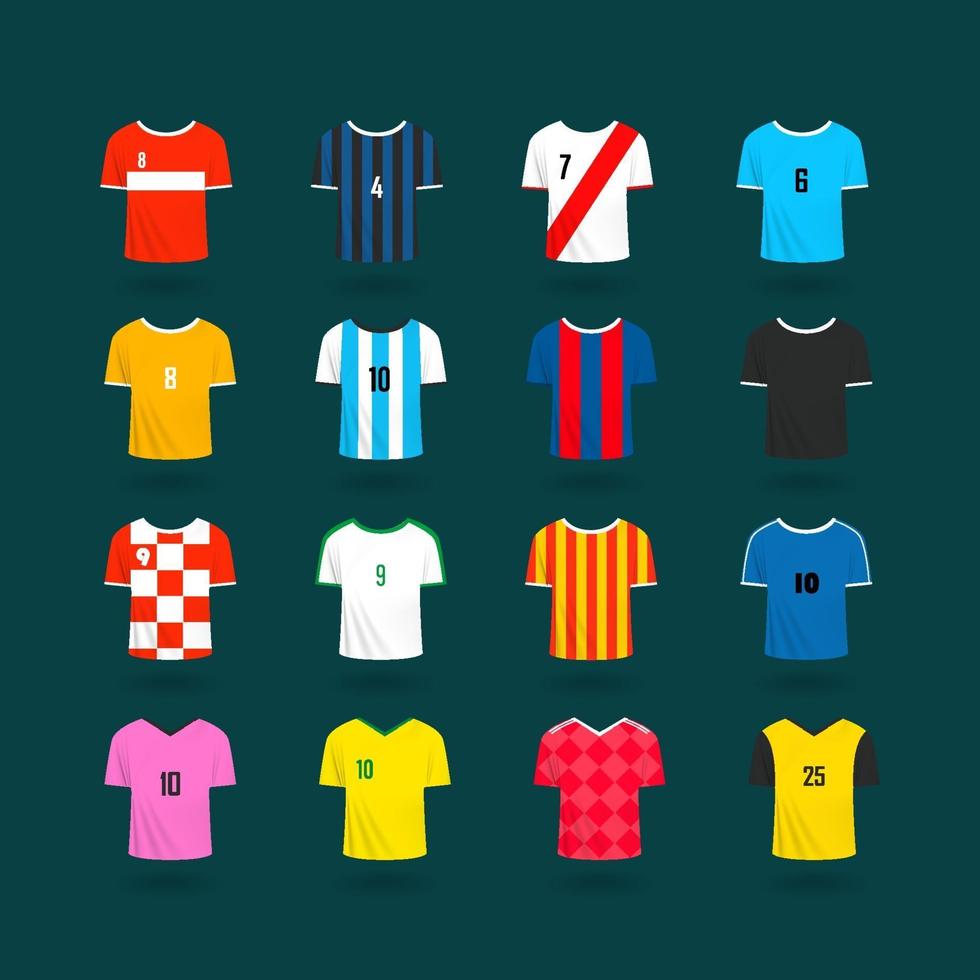 Soccer team t-shirts color samples. Vector clipart