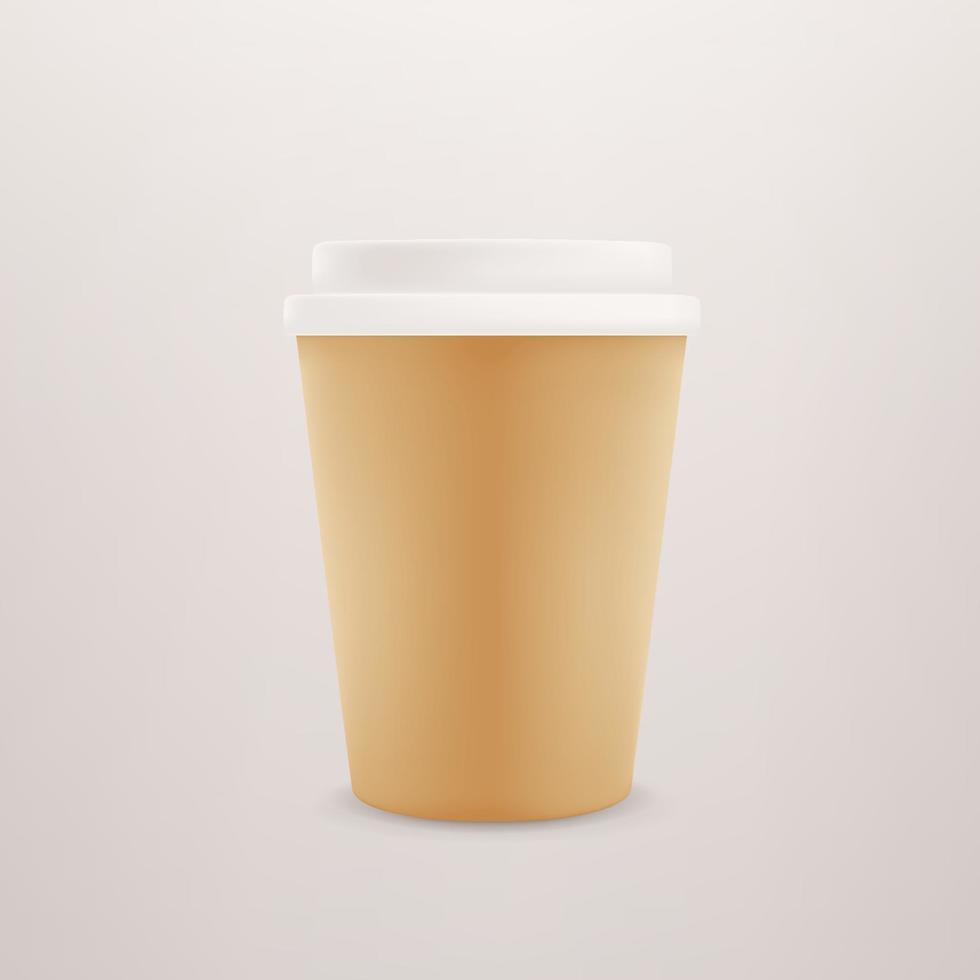 Paper coffee cup with plastic cap. 3d style editable vector mockup for a design