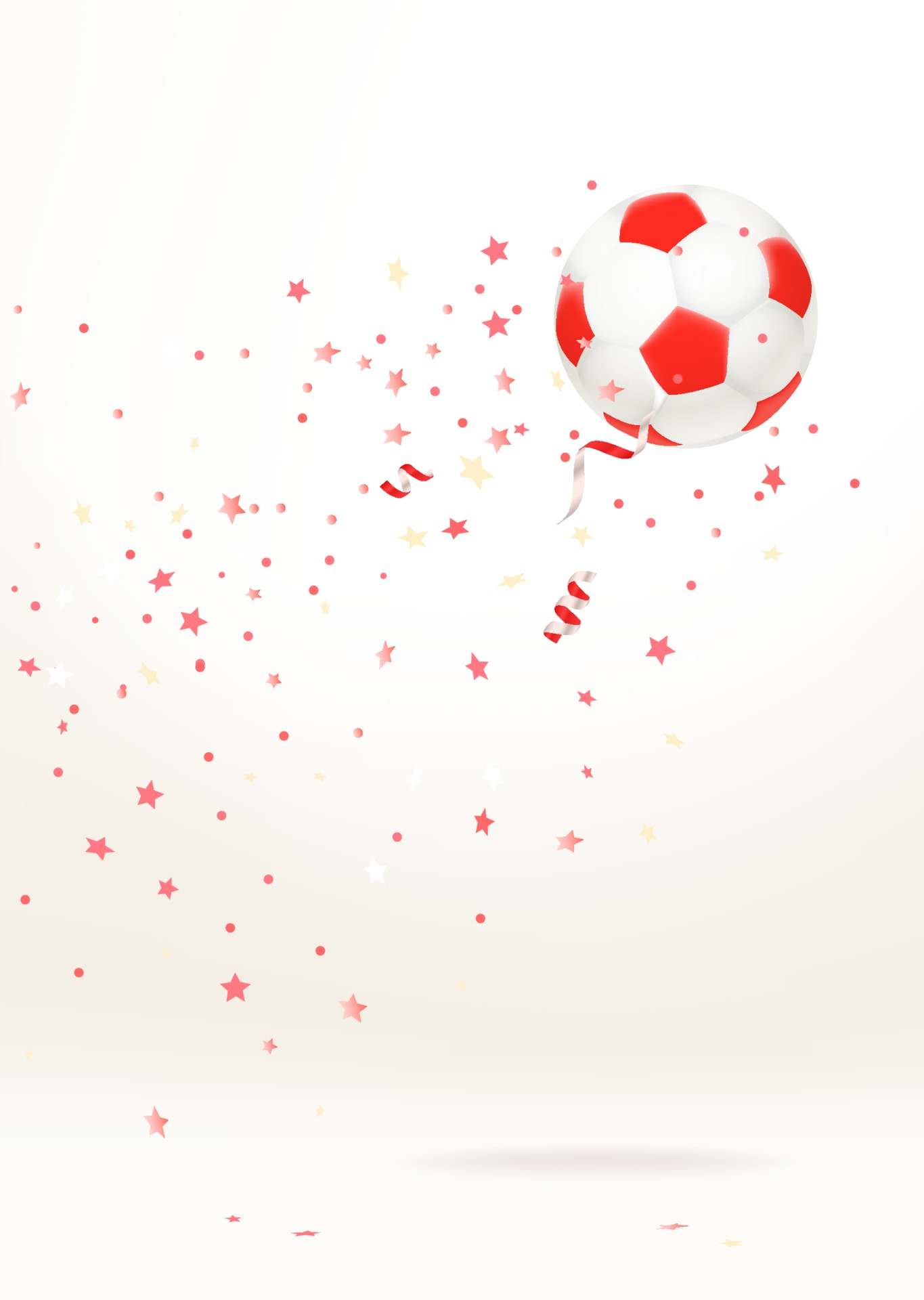 Soccer red and white ball with confetti on white background 2190493