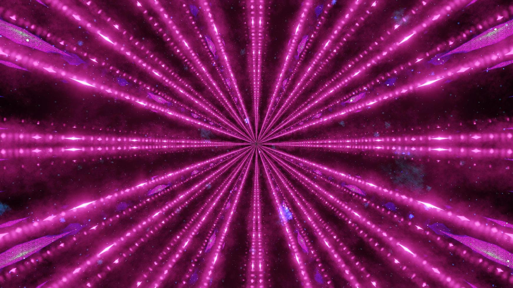 3D illustration of tunnel with neon light beams photo