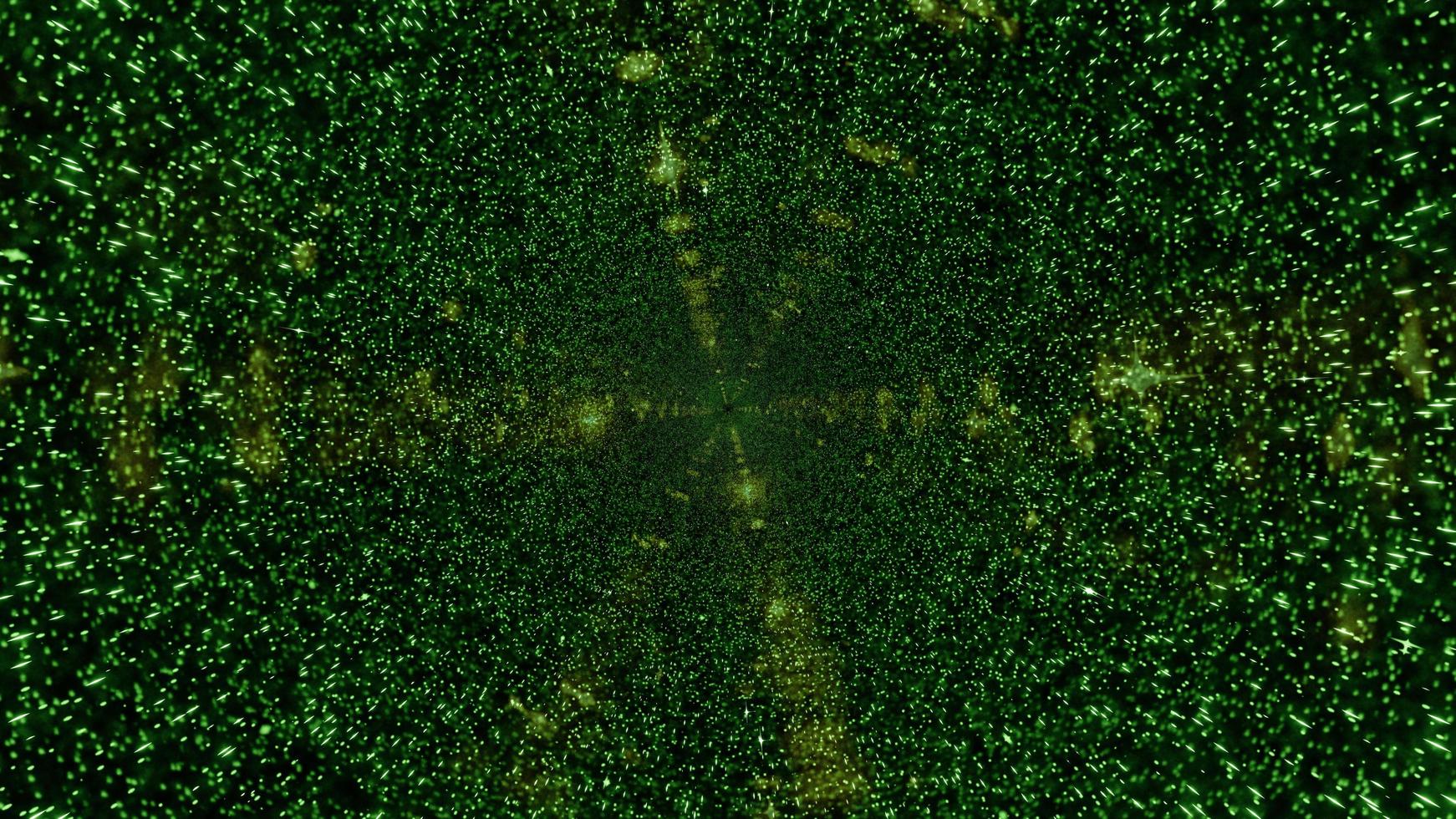 3d illustration of green glowing particles forming tunnel photo