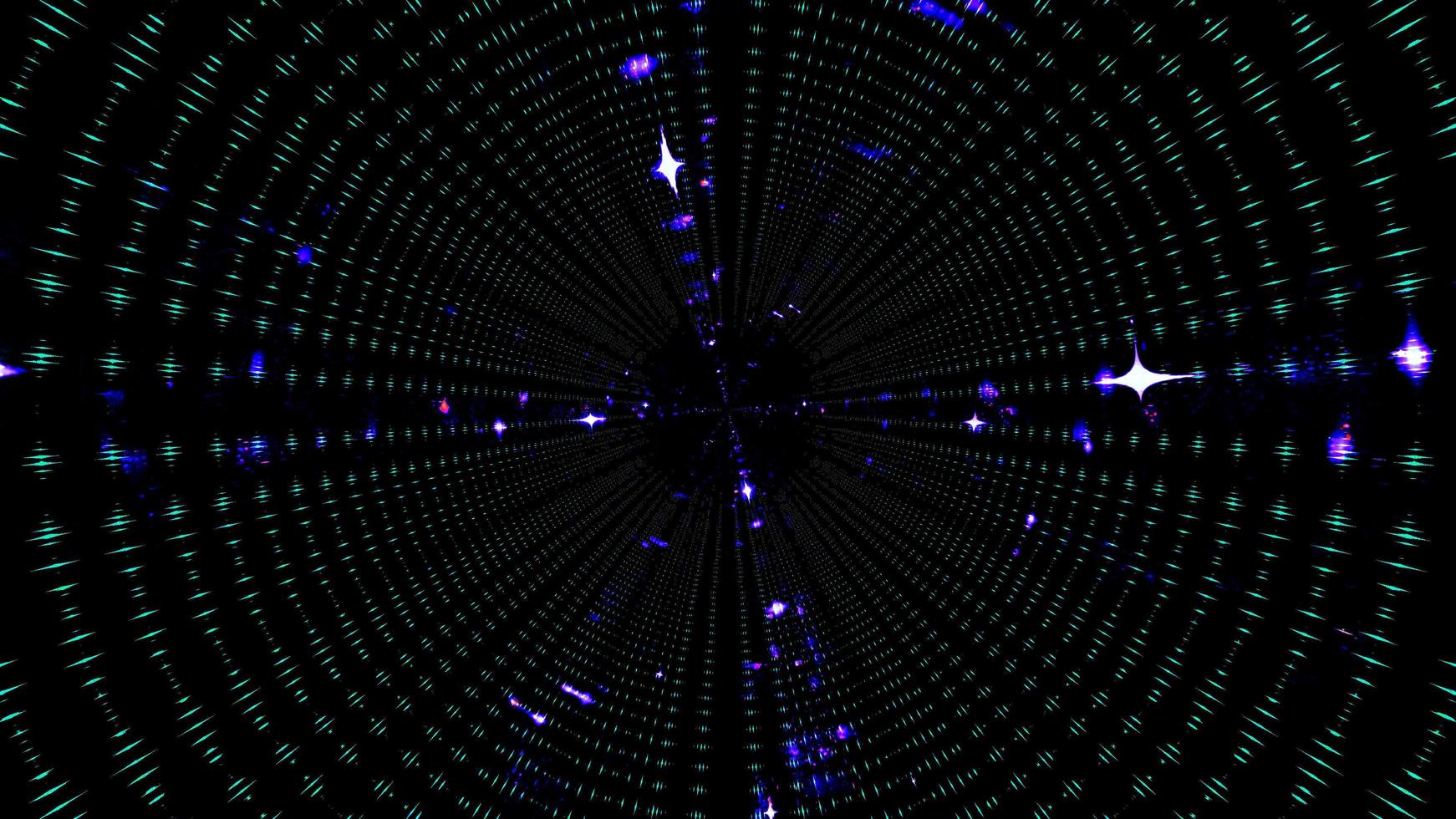 3D illustration of green symmetric lights reflecting in dark endless tunnel photo