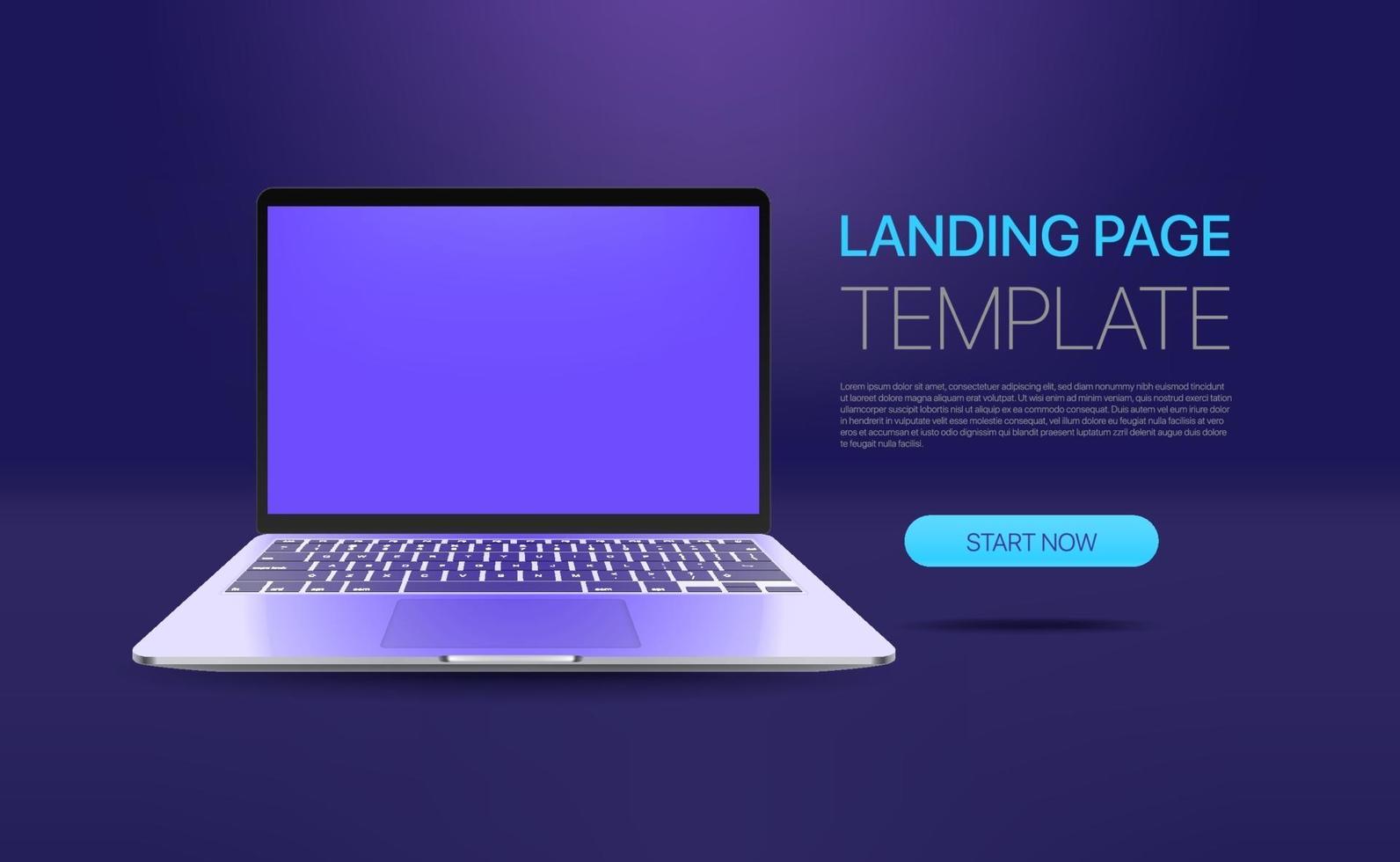 Promo landing page template with modern laptop vector