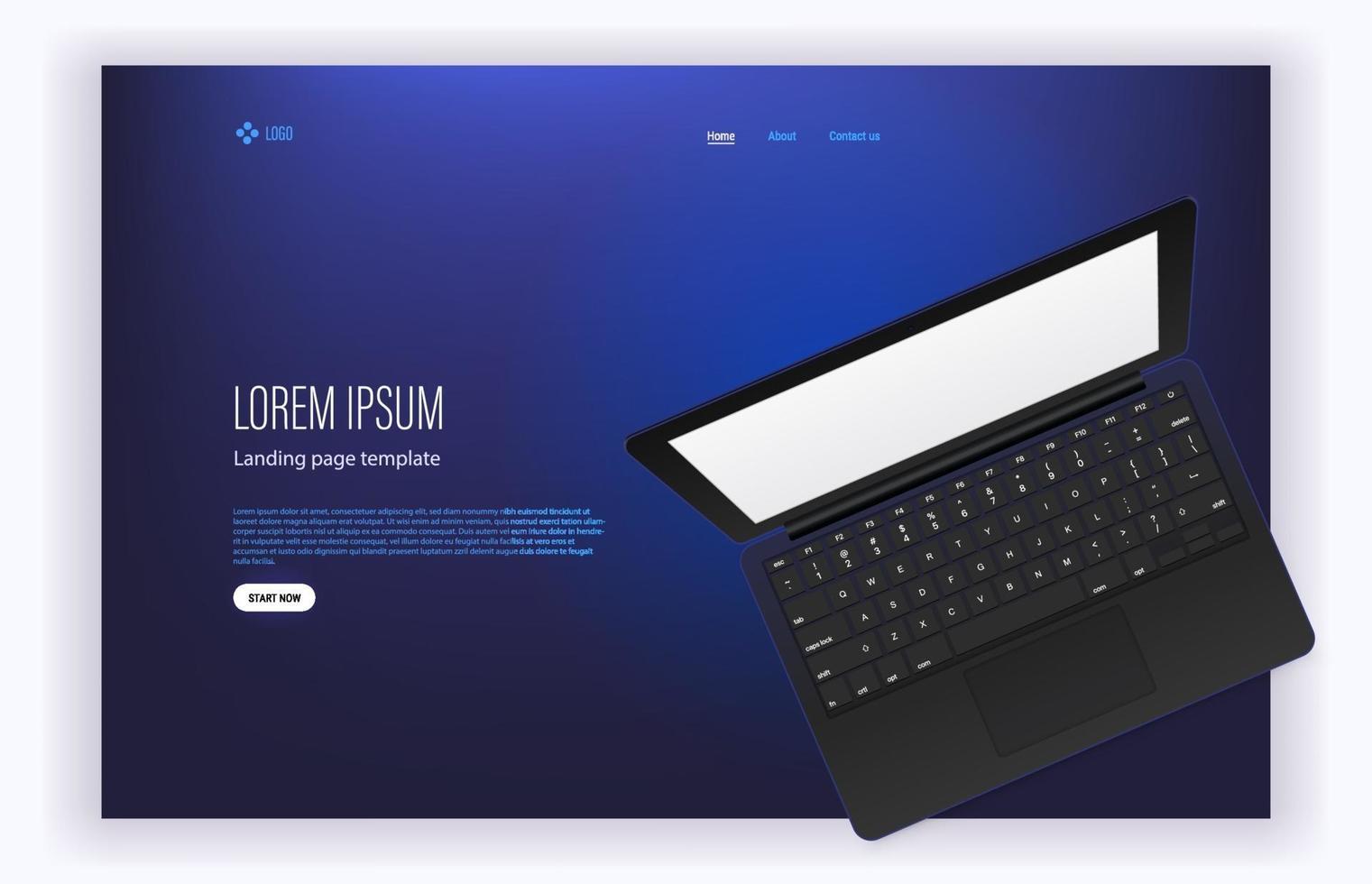 Modern trendy landing page with modern laptop vector