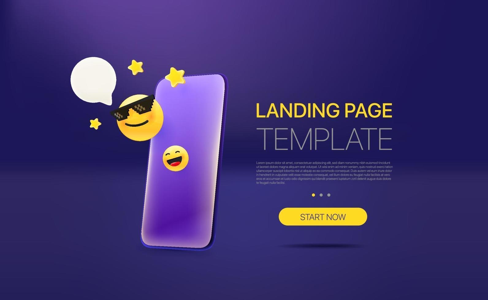 Promo landing page template with modern smartphone. Template with sample text vector