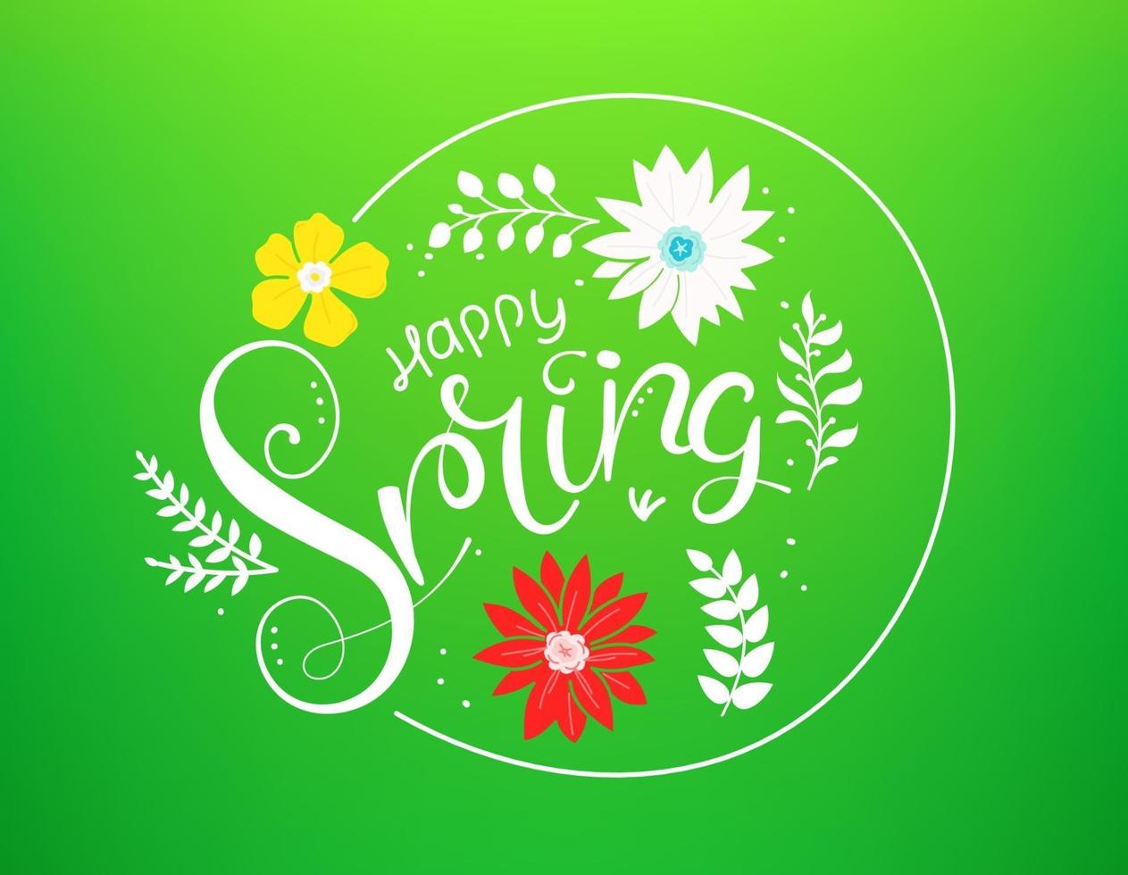 tarjeta de vector de feliz primavera con inscripción caligráfica