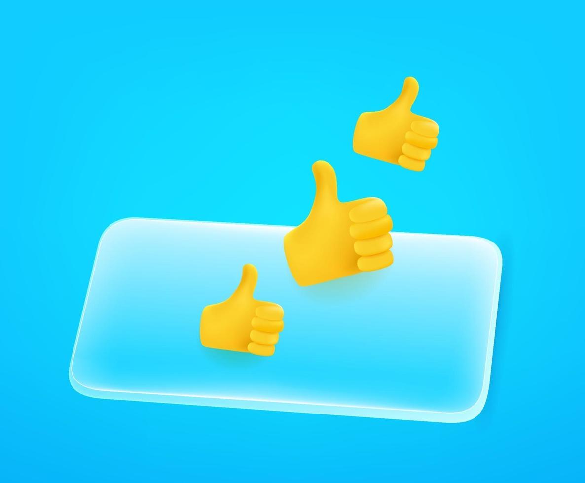 Modern smartphone with thumbs up. 3d comic style editable vector illustration