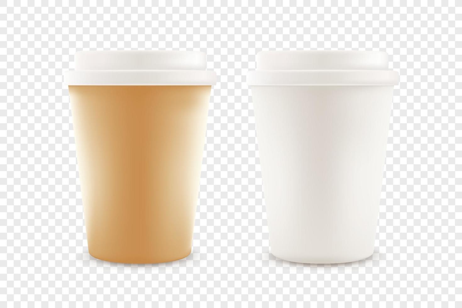 Paper coffee cup with plastic caps isolated. 3d realistic vector mockup for any design